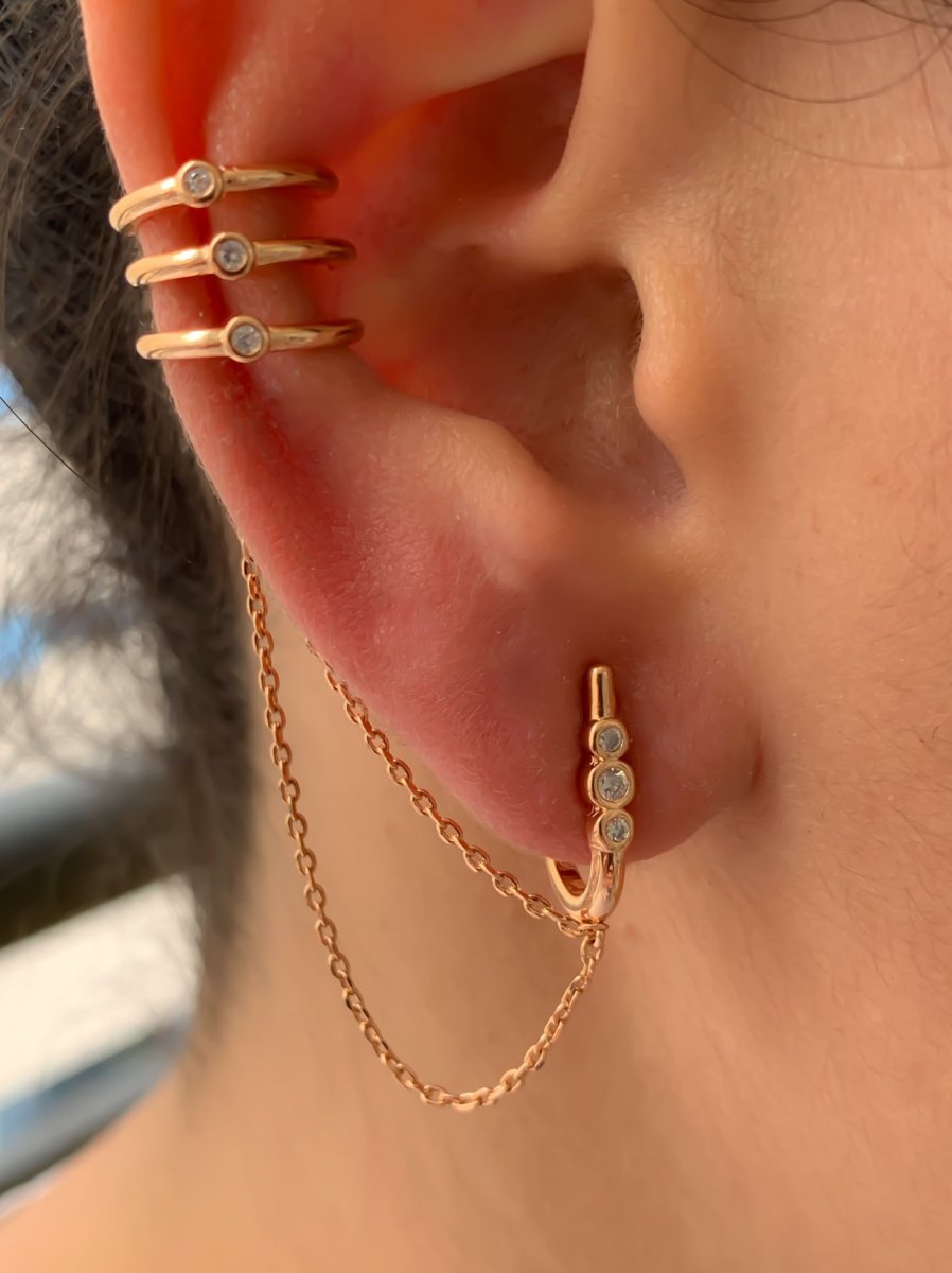 Brinco J Cravação Inglesa Com Correntes Acopladas E Piercing Rosé - Image 3