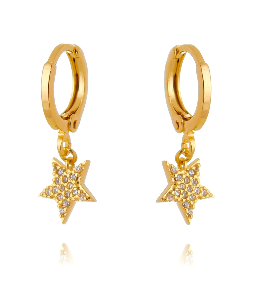 Argola pequena de prata 925 banho ouro pingente estrela cravejada zirconias - Image 2