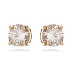 Brinco Ponto De Luz Zirconia Branca Prata 925 Banho Ouro