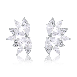 Ear Cuff Delicado De Gotas Zirconias Brancas Semijoia Fina Da Moda Rodio