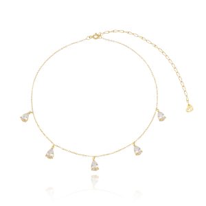 Choker Gotinhas Cristais Prata 925 Joias Modernas banho de Ouro