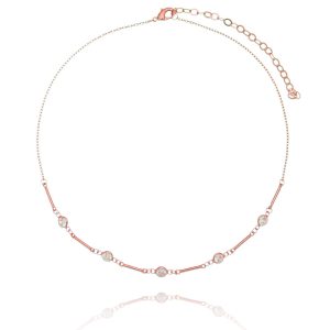 Choker De Palitos E Zirconias Brancas Rosé Semi Joia