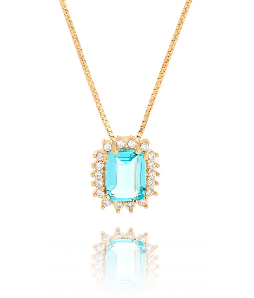 Colar Da Moda Folheado A Ouro Com Zirconia Agua Marinha - Image 2