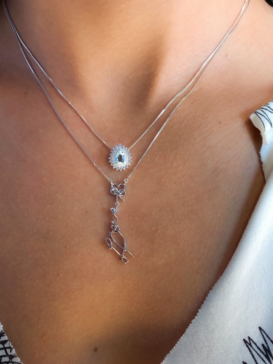Colar Gotinha Princess Agua Marinha Cravejado Zirconias Prata De Lei - Image 3