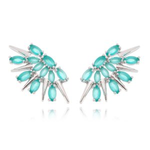 Ear Cuff Design Moderno Prata Com Zirconias Turmalina Rodio Joias