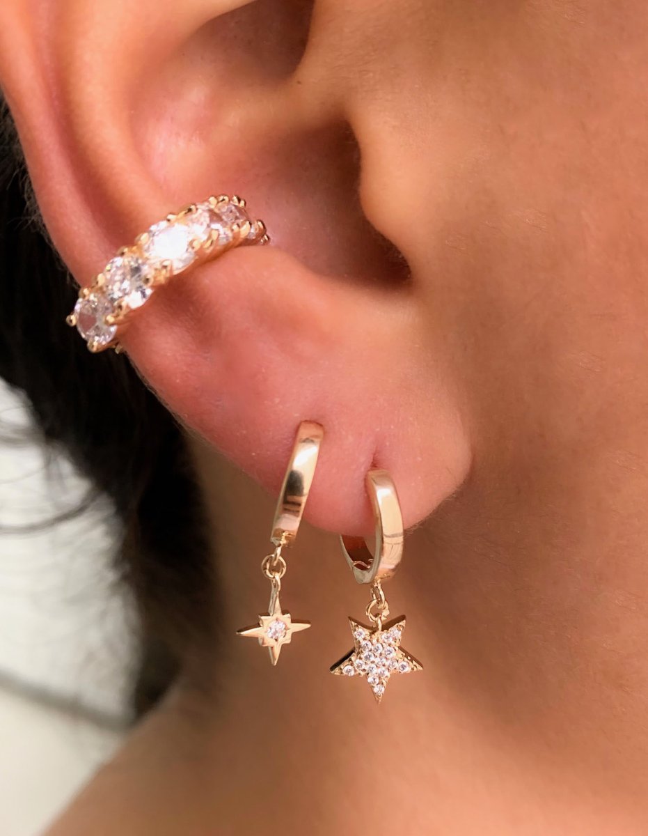 Argola pequena de prata 925 banho ouro pingente estrela cravejada zirconias - Image 3