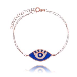 Pulseira De Olho Grego Esmaltada Azul E Branca Prata 925 Rosé