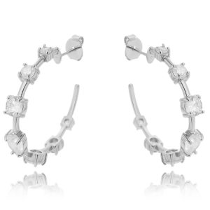 Argola da moda de gota e zirconias redondinhas brancas em rodio semijoia